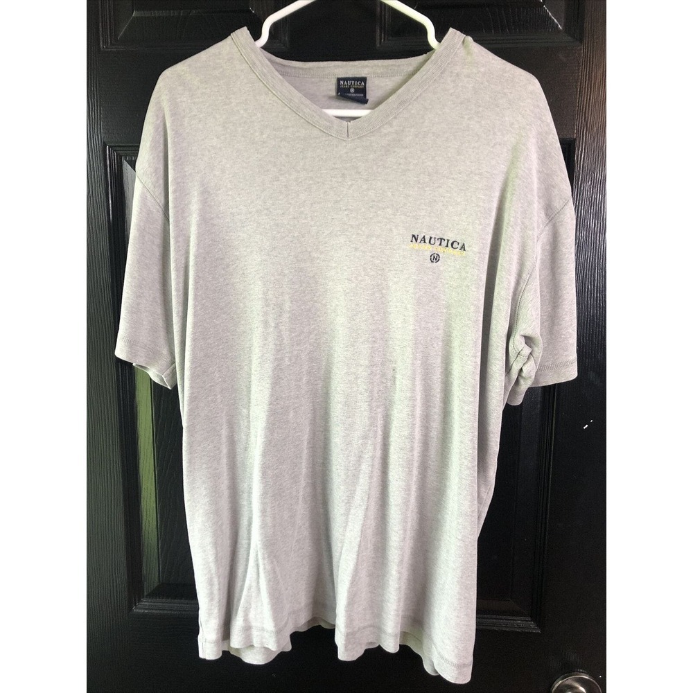 Nautica Embroidered Vintage Logo V-Neck T Shirt Men’s Large short sleeve
